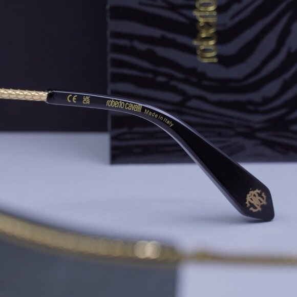 Roberto Cavalli SRC012M 0300 Shield Sunglasses – Gold\\Grey main image 7
